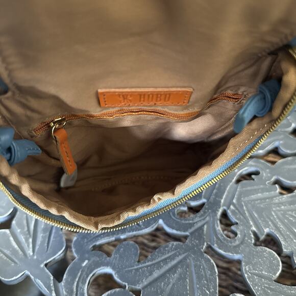 HOBO Fern Crossbody Pebbled Leather Blue Old English Brass Adjustable Strap - Picture 9 of 11